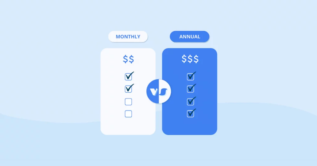 Illustration comparing monthly and annual subscription options.