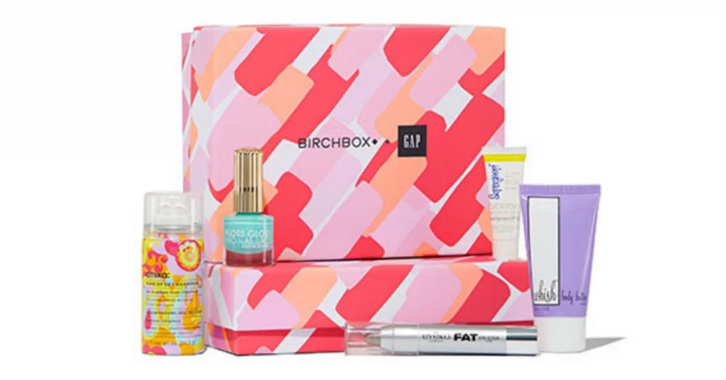 Birchbox beauty subscription boxes with assorted skincare products.