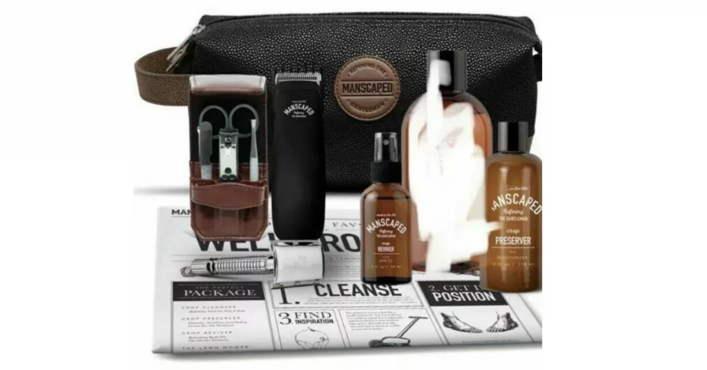 Manscaped grooming kit with a trimmer, toiletries and carrying case.