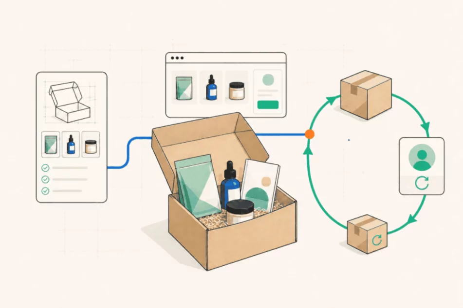 Subscription box business journey from storefront and products to recurring delivery and customer renewal